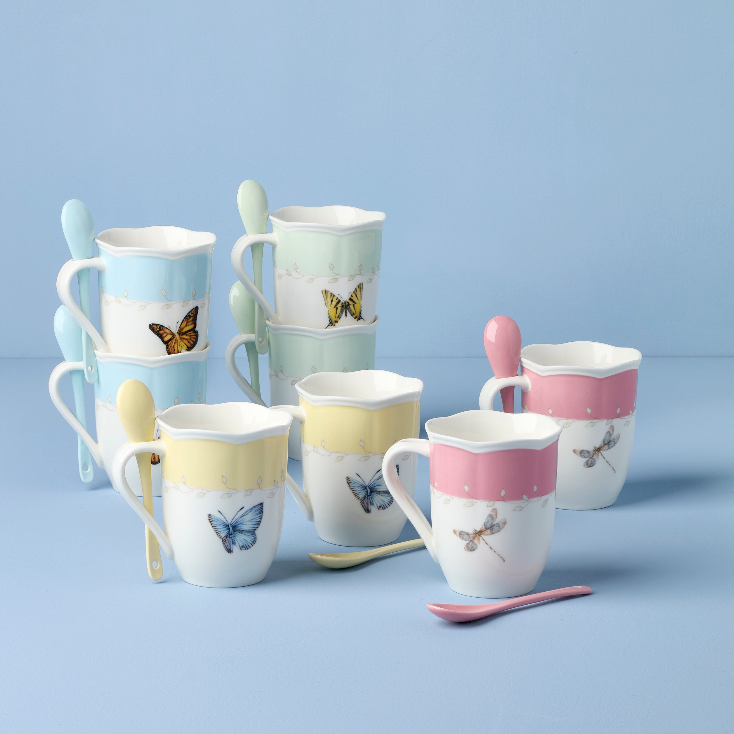 Lenox Westmore Butterfly Meadow Color Mugs with Spoons, Set of 8 - Image 2