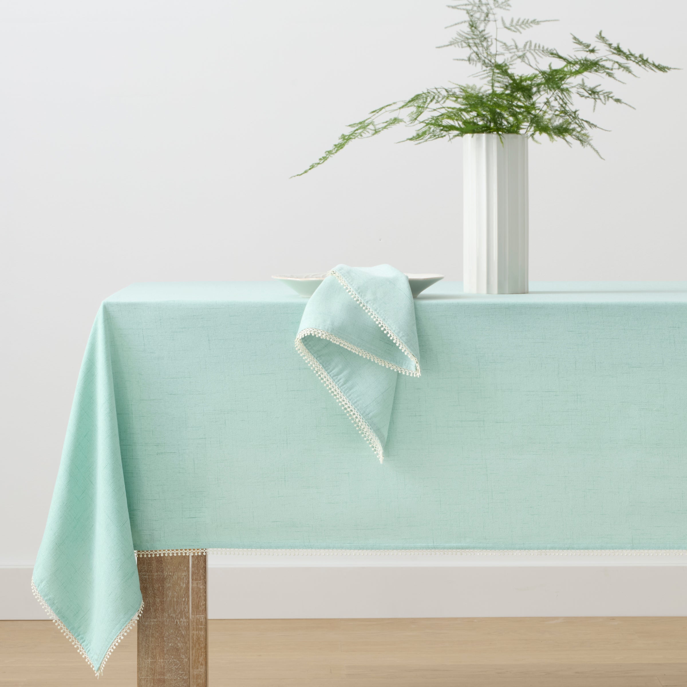 Lenox Westmore French Perle Solid Ice Blue 60x102 Tablecloth - Image 2