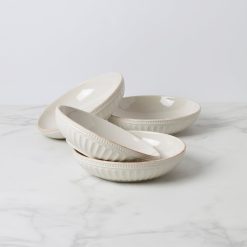 Lenox Westmore French Perle Groove White Pasta Bowls, Set of 4