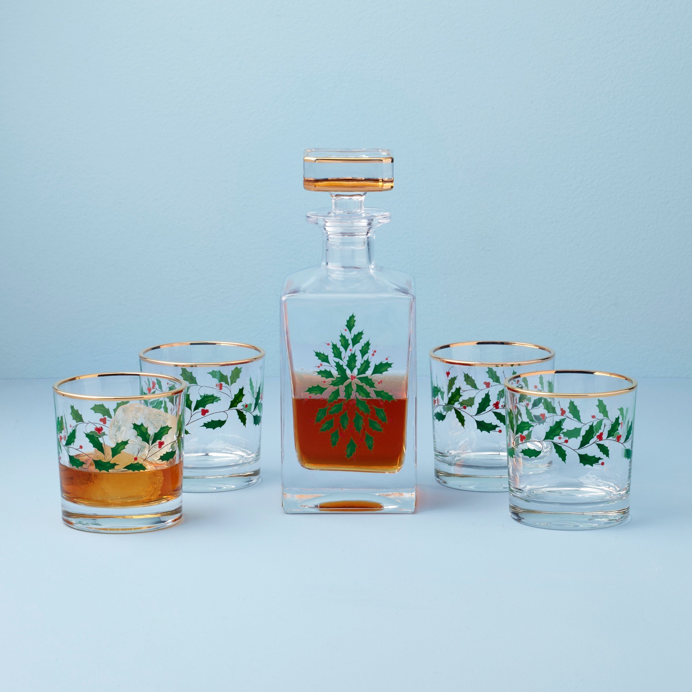 Lenox Westmore Holiday 5-Piece Decanter & Whiskey Glass Set - Image 2