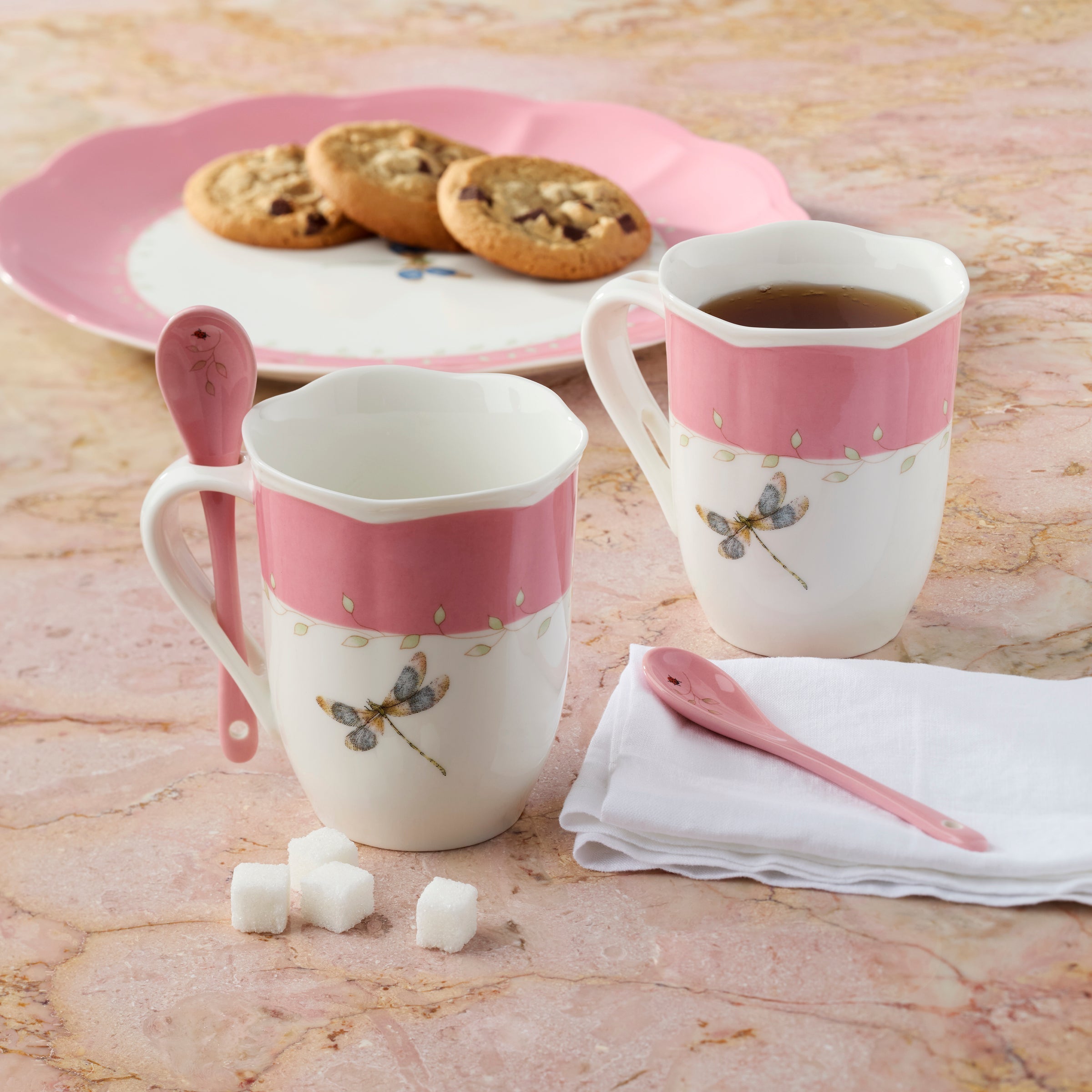 Lenox Westmore Butterfly Meadow Pink Mugs with Spoons, Set of 2 - Image 5
