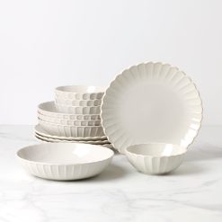 Lenox Westmore French Perle Scallop White 12-Piece Dinnerware Set
