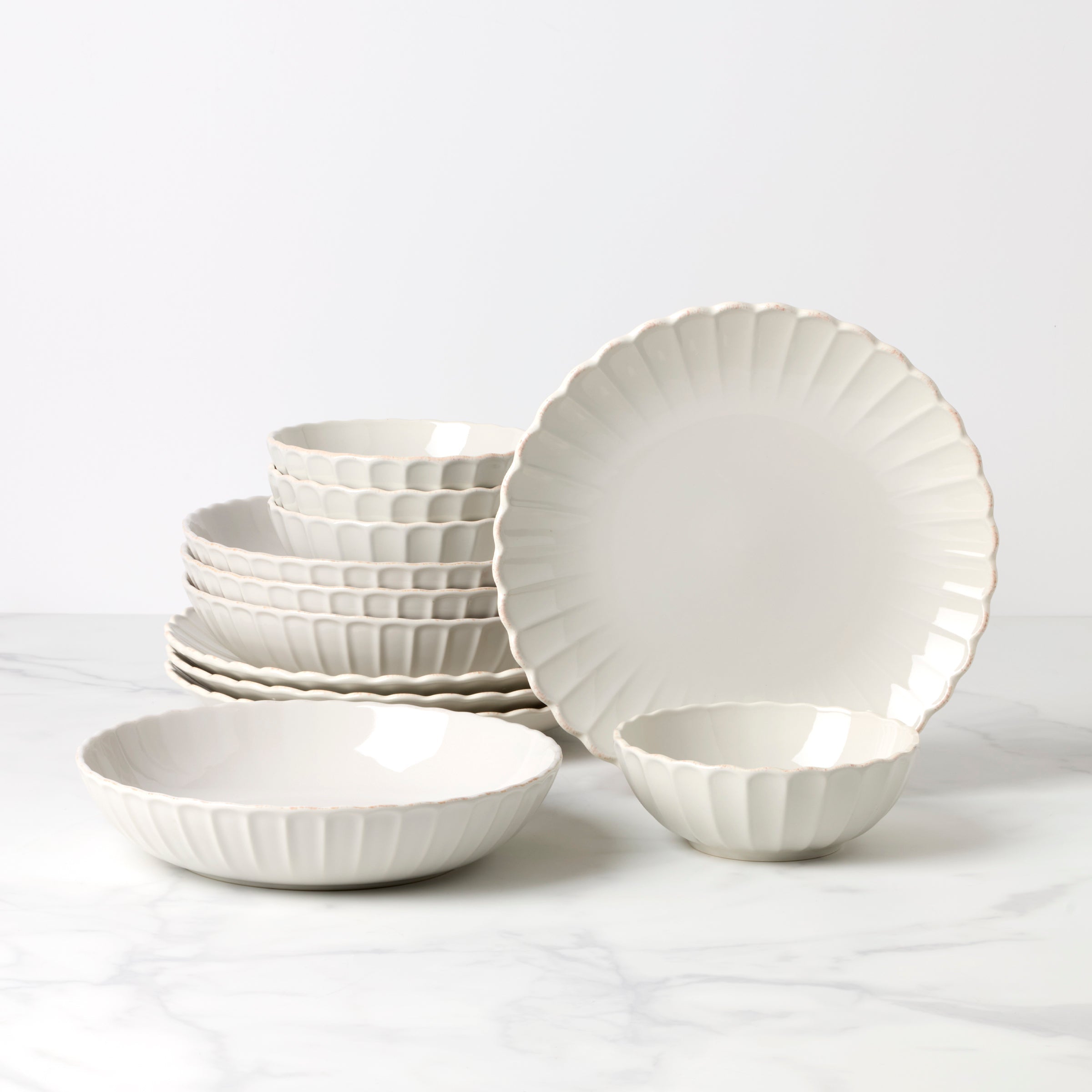 Lenox Westmore French Perle Scallop White 12-Piece Dinnerware Set