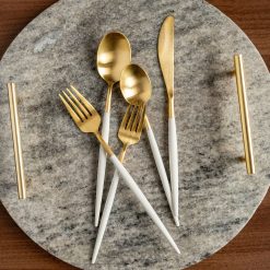 Lenox Westmore Mazzy Gold Satin White Pom Handle 20-Piece Flatware Set