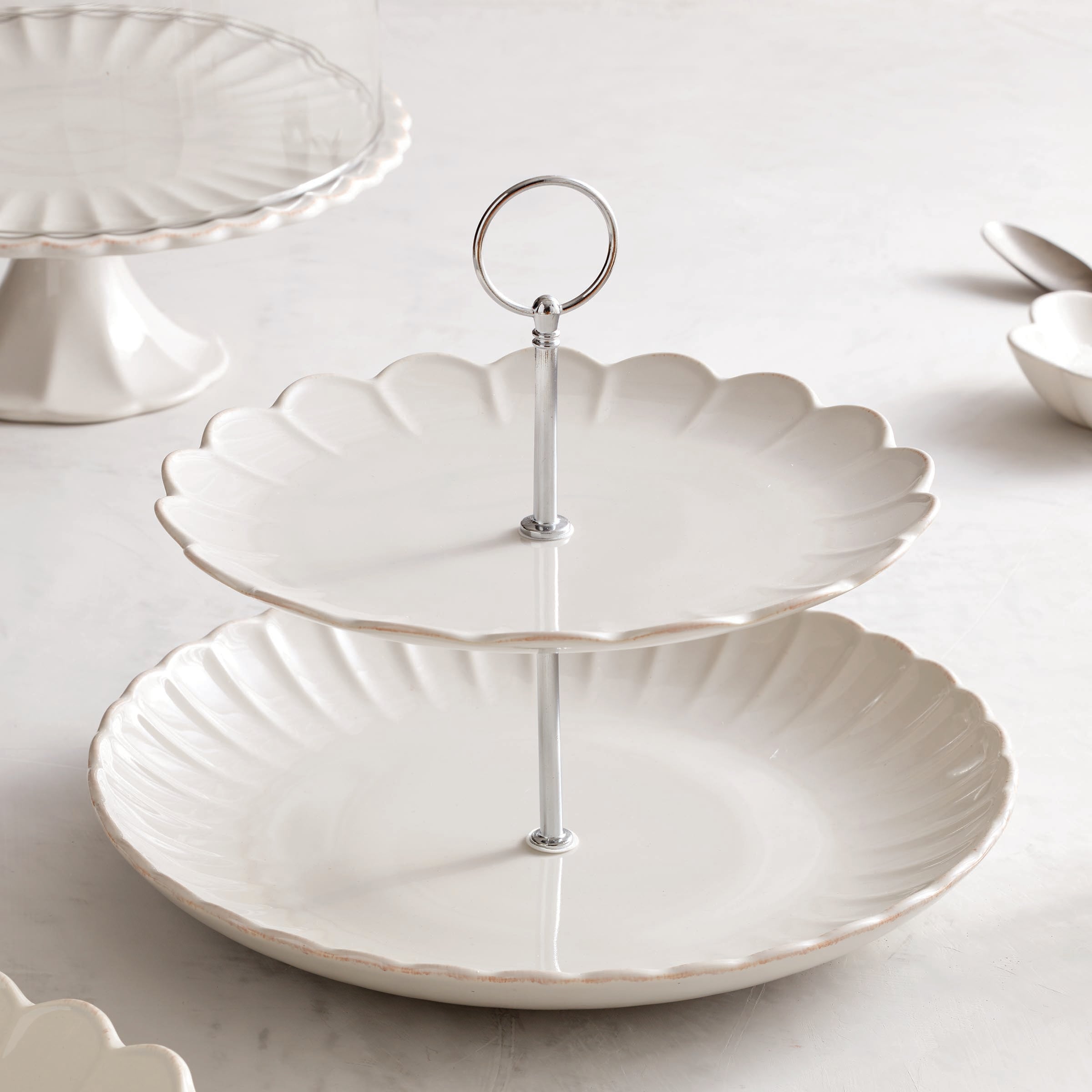 Lenox Westmore French Perle Scallop White 2-Tier Server - Image 2