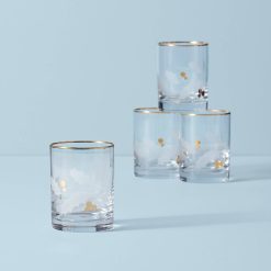 Lenox Westmore Holiday Gold Double Old Fashion Glasses, Set of 4