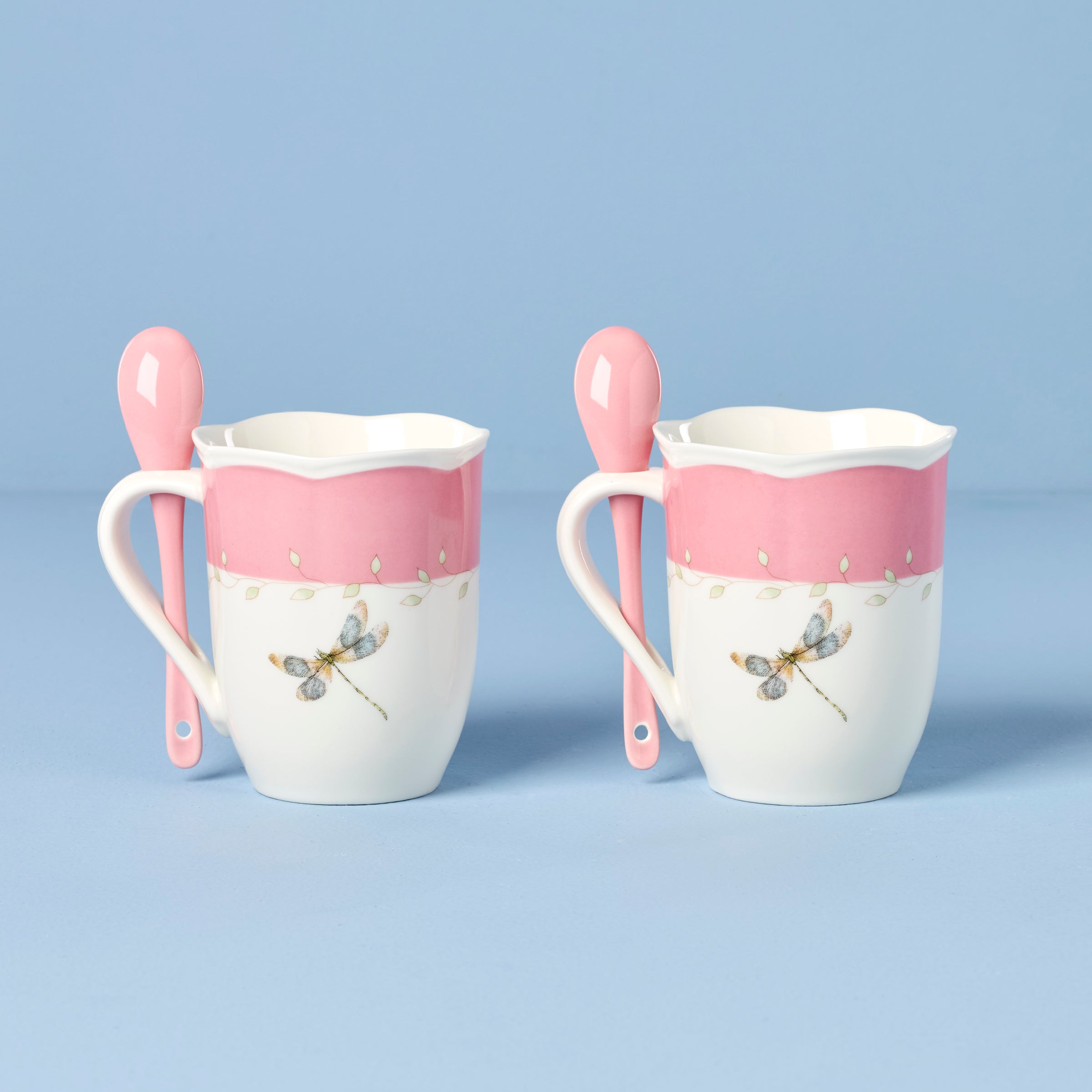 Lenox Westmore Butterfly Meadow Pink Mugs with Spoons, Set of 2 - Image 2