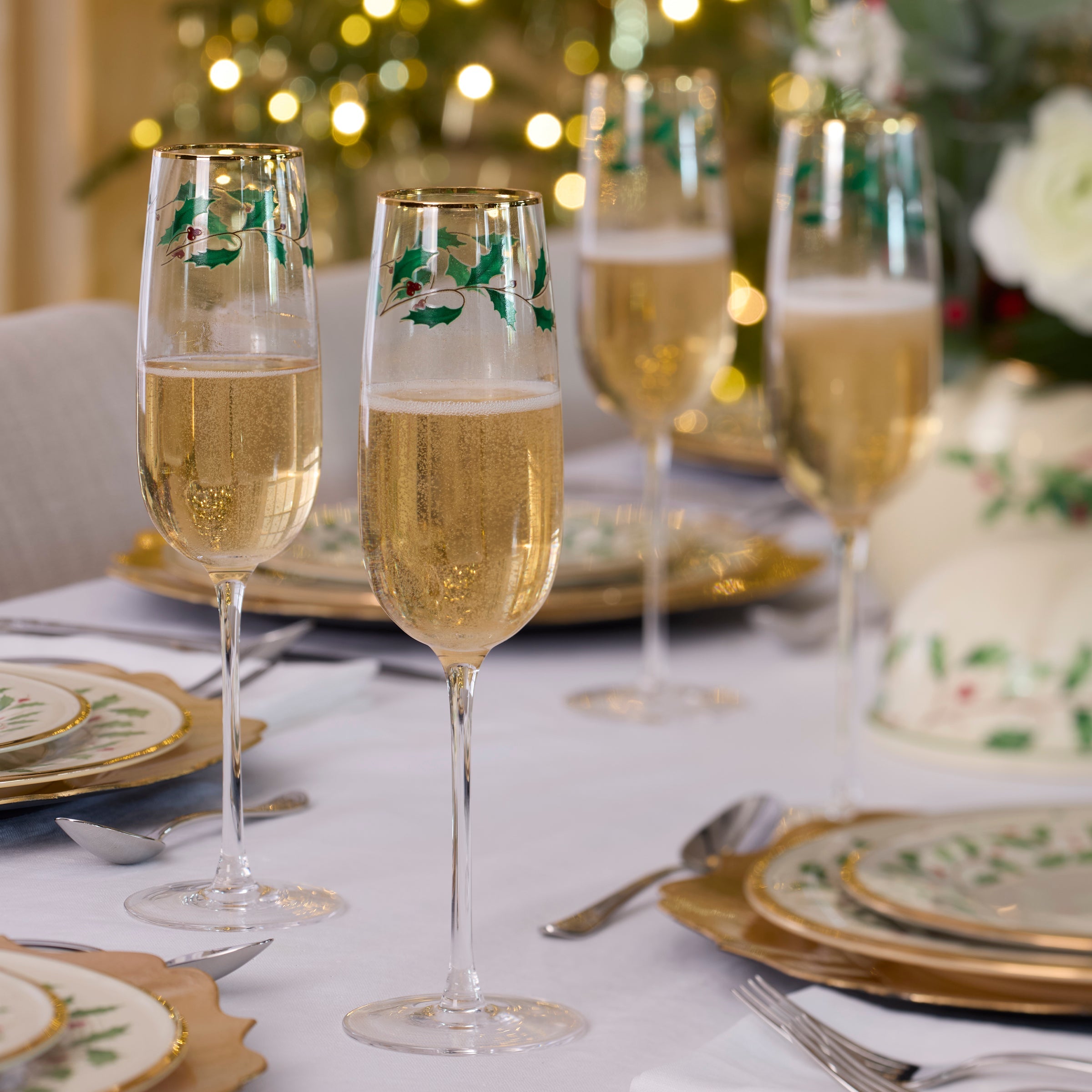 Lenox Westmore Holiday Decal Flute Glasses, Set of 4 - Image 5