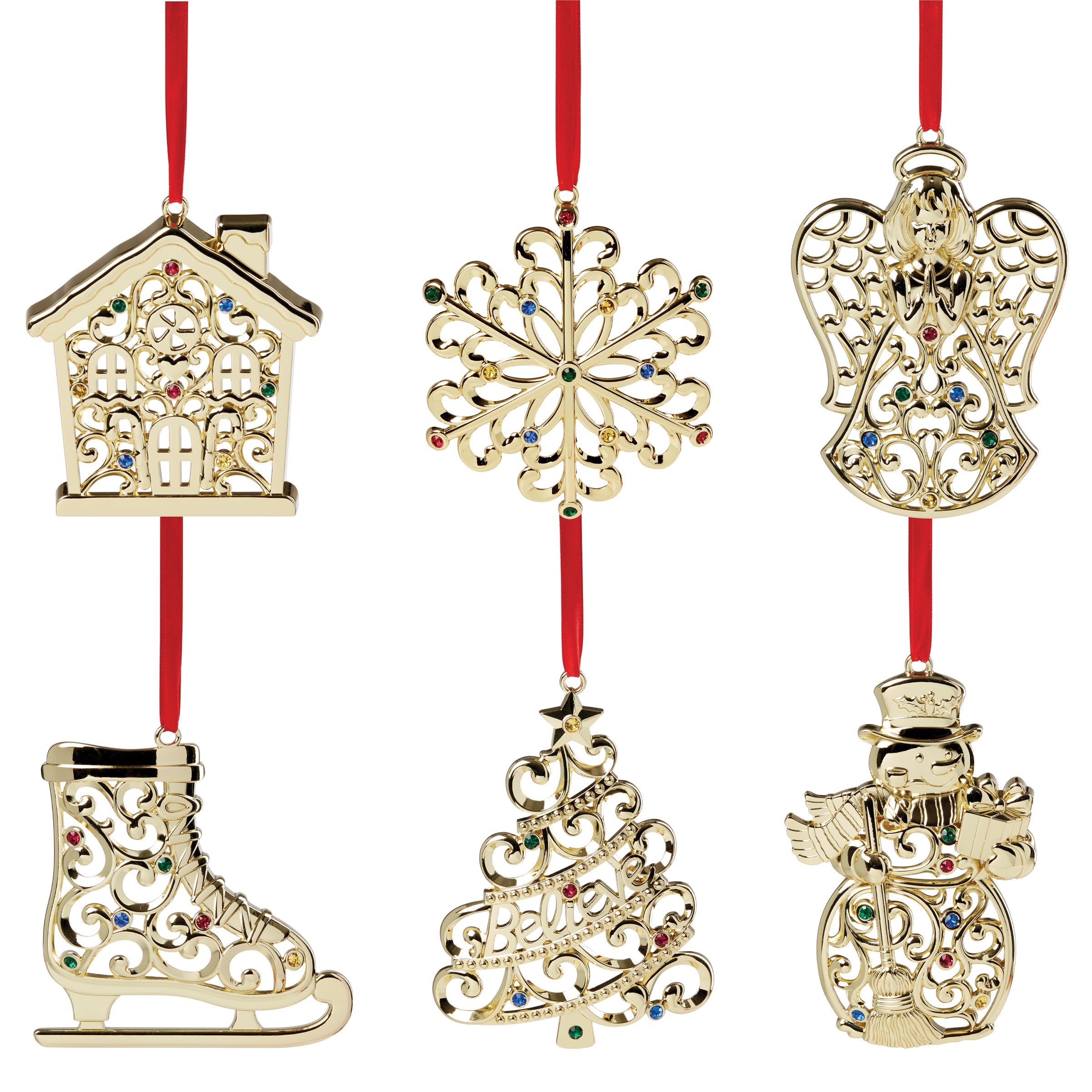 Lenox Westmore Sparkle & Scroll Gold Ornaments, Set of 6 - Image 2