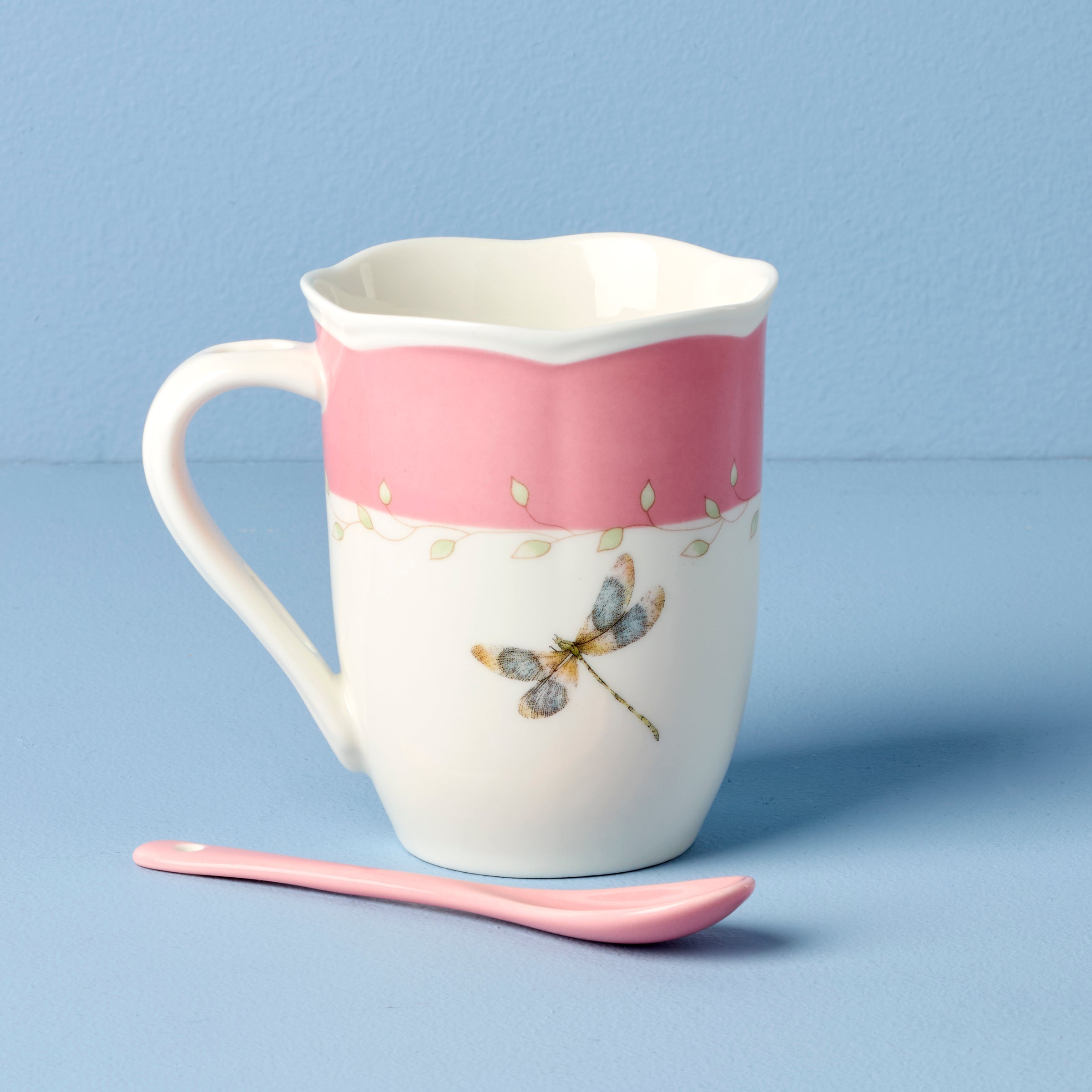 Lenox Westmore Butterfly Meadow Pink Mugs with Spoons, Set of 2 - Image 4