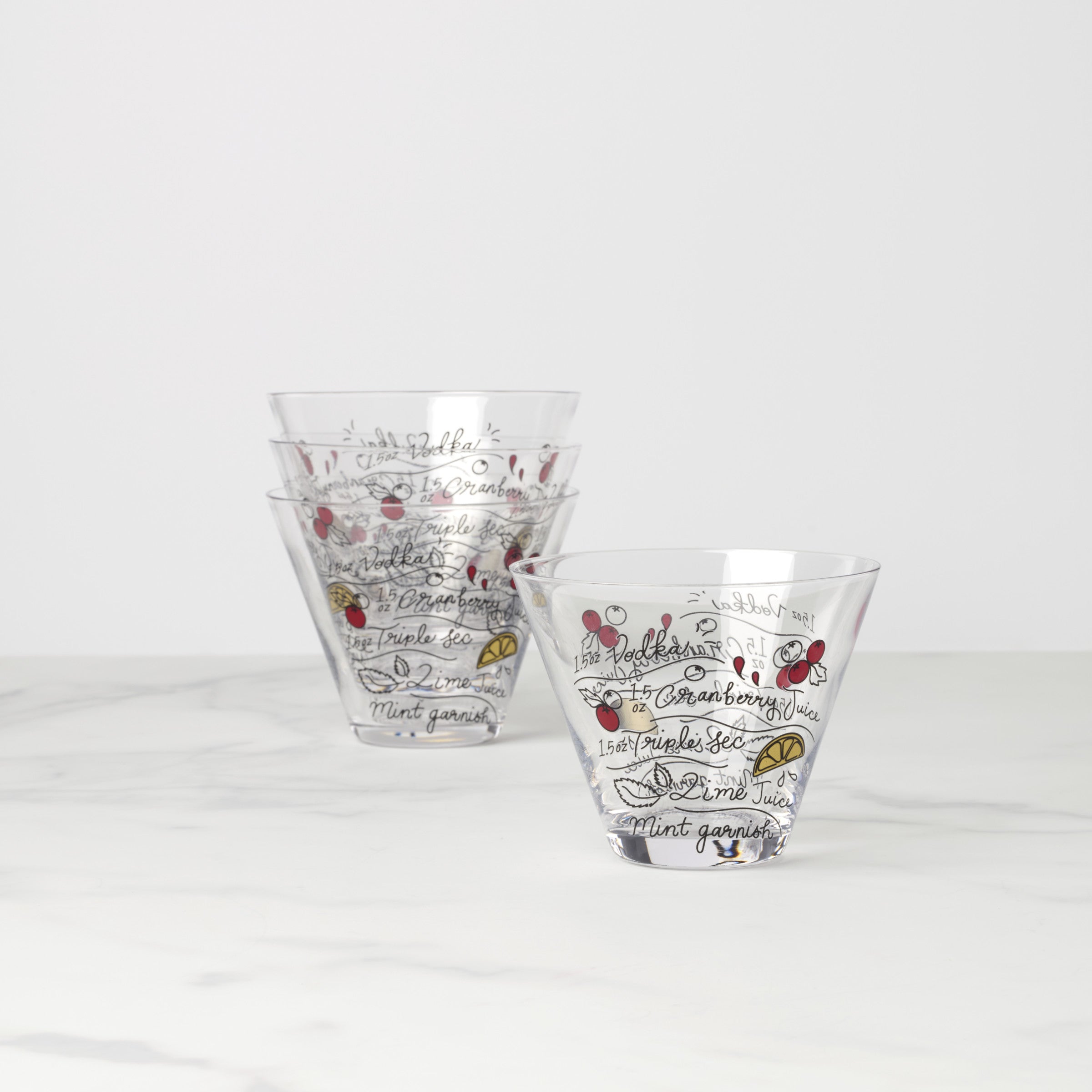 Lenox Westmore Make Merry Stemless Martini Glasses, Set of 4