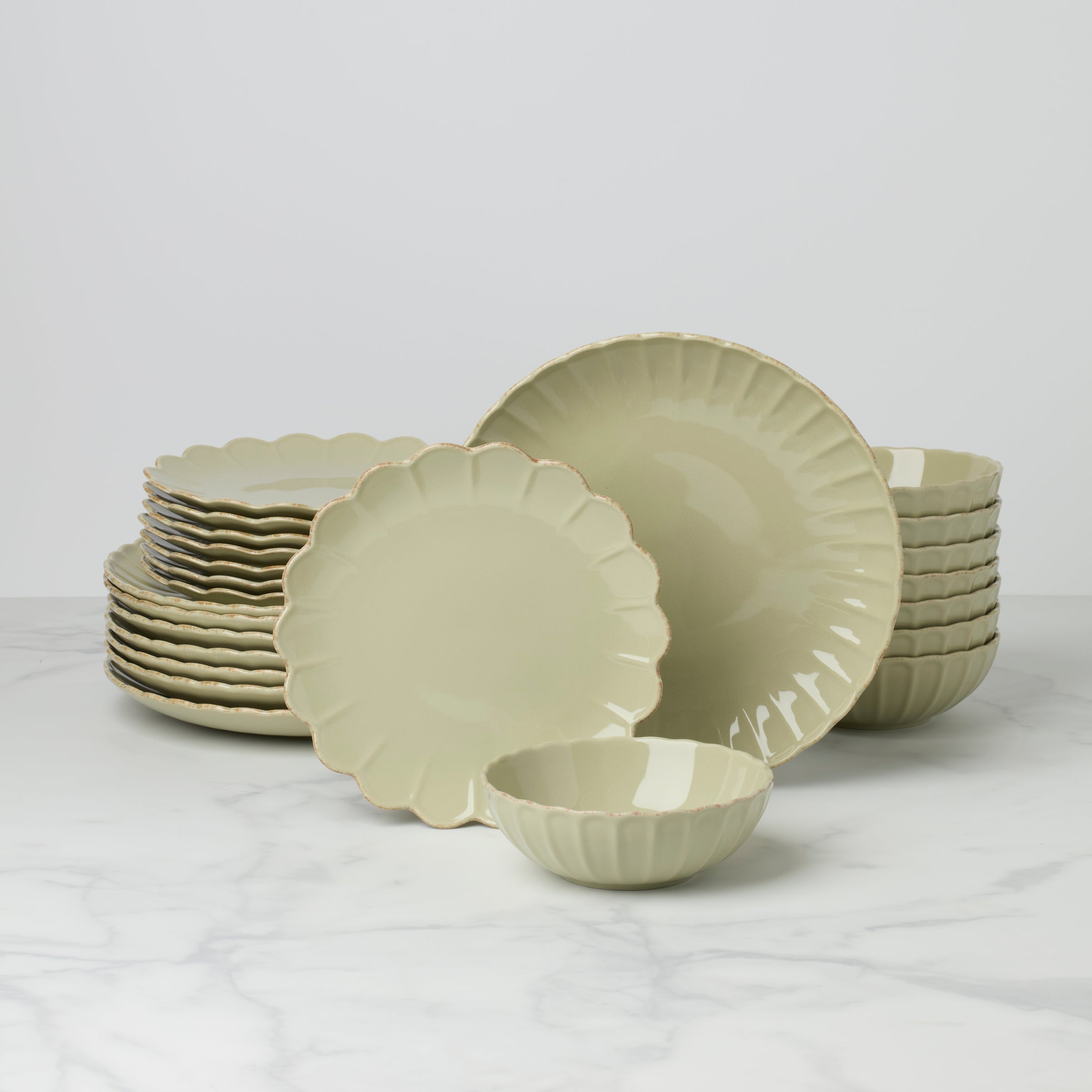 Lenox Westmore French Perle Scallop Matcha 24-Piece Dinnerware Set