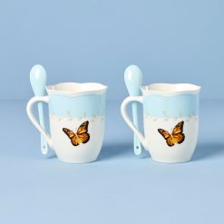 Alternative view of Lenox Westmore Butterfly Meadow Blue Mugs with Spoons, Set of 2