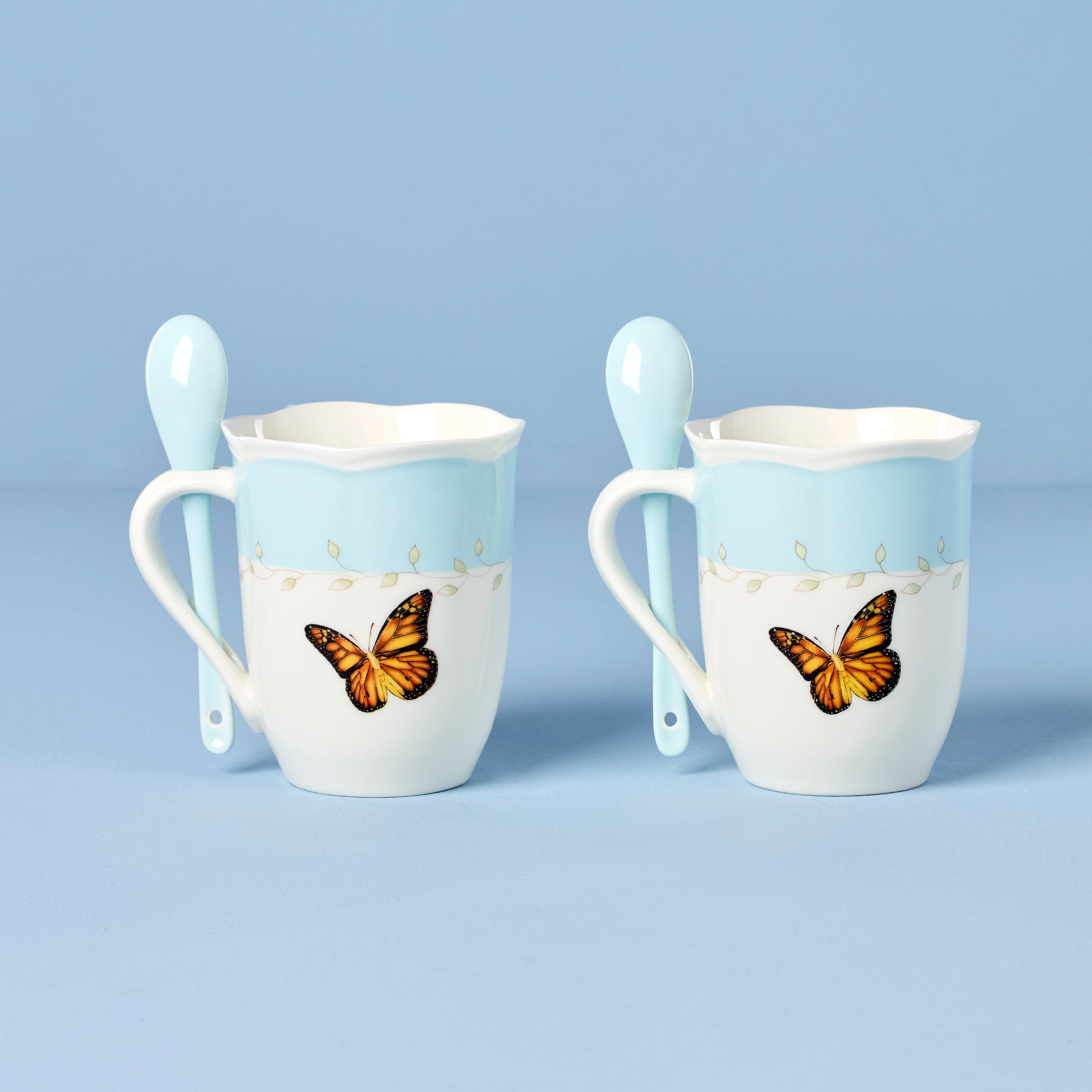 Lenox Westmore Butterfly Meadow Blue Mugs with Spoons, Set of 2 - Image 2