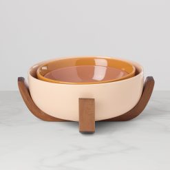 Lenox Westmore 24 Seven Sunbaked 3-Piece Nesting Bowl Set with Wood Stand