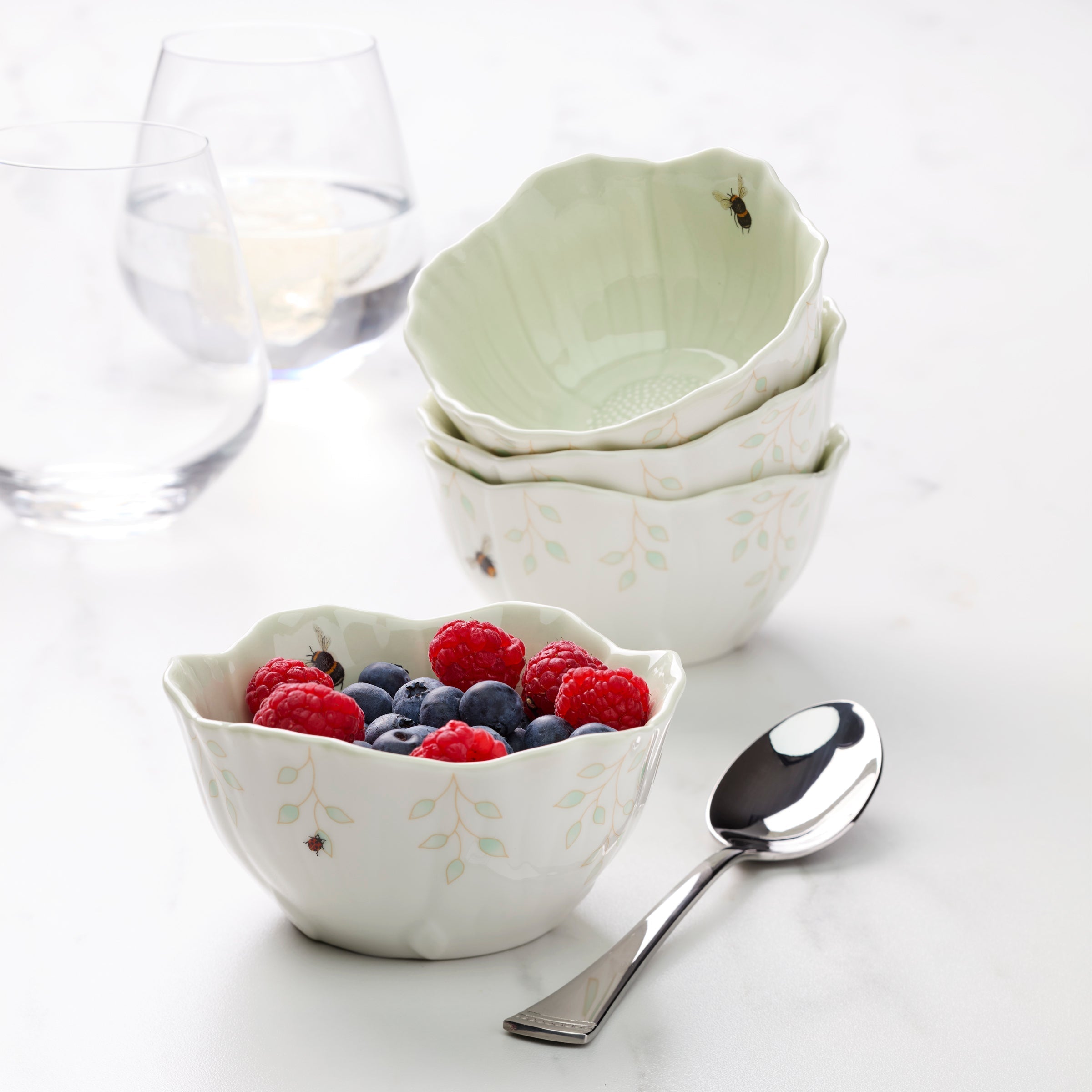 Lenox Westmore Butterfly Meadow Floral Green Dessert Bowls, Set of 4 - Image 2