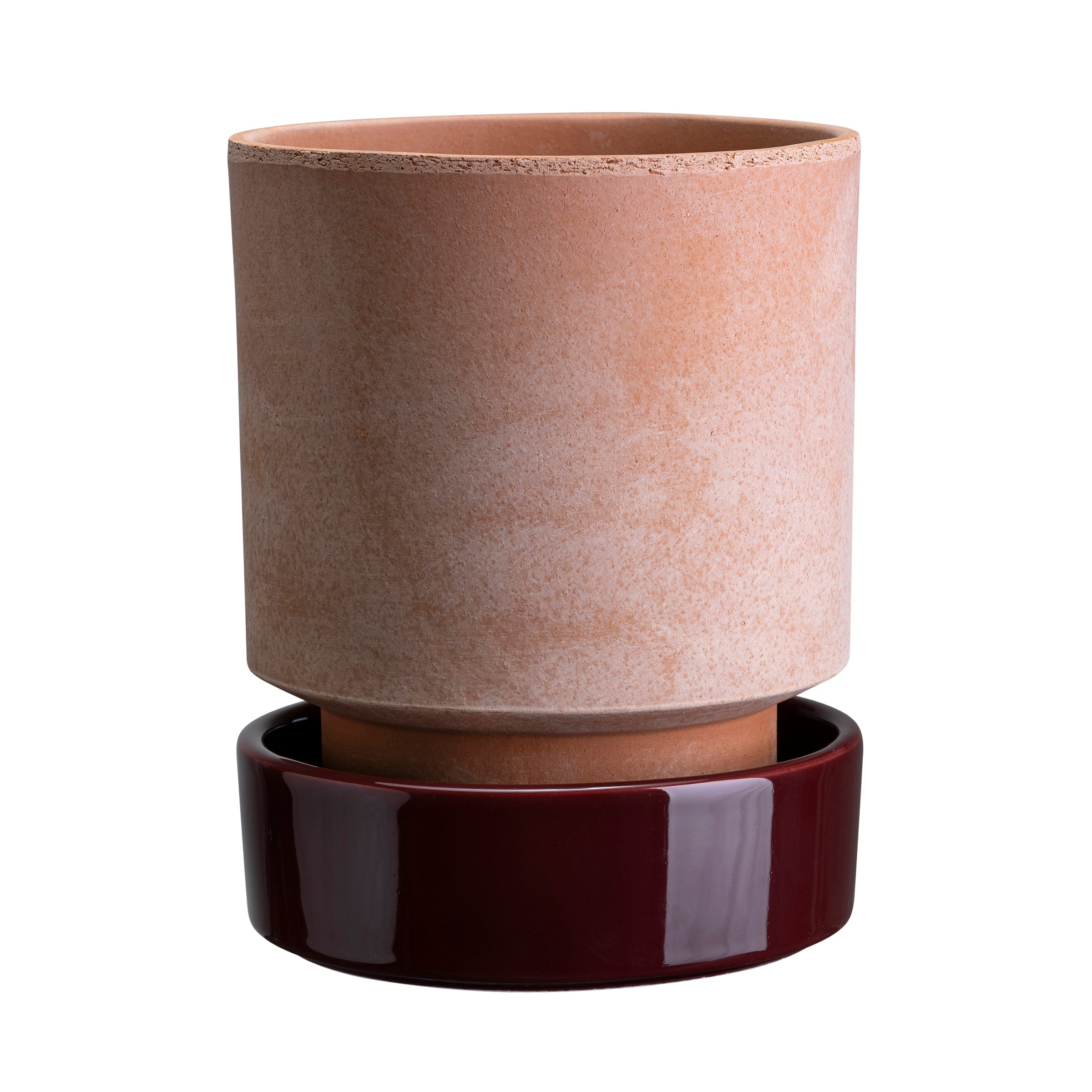 Lenox Westmore Hoff Raw Rosa & Glazed Deep Burgundy 14cm Pot with Saucer