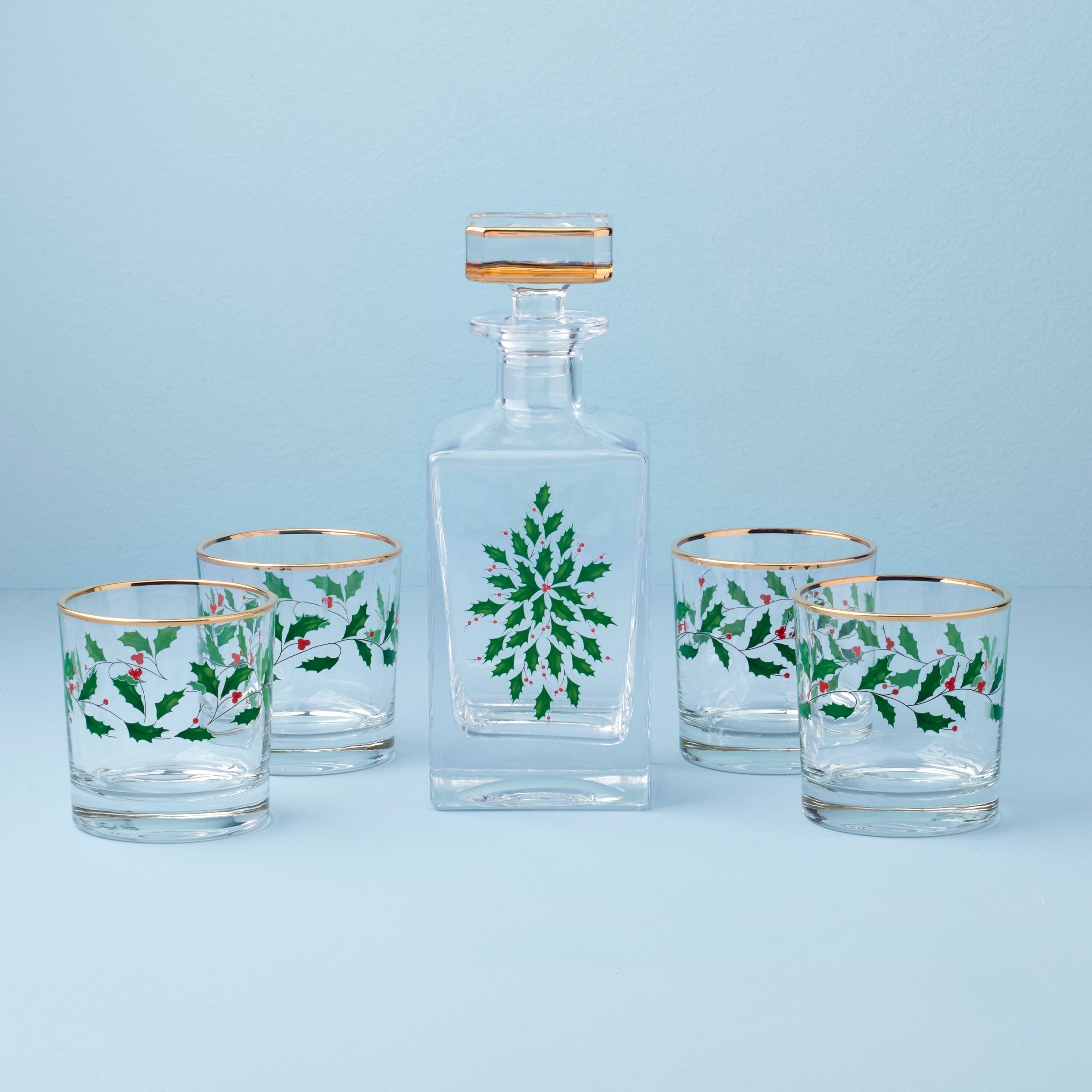 Lenox Westmore Holiday 5-Piece Decanter & Whiskey Glass Set