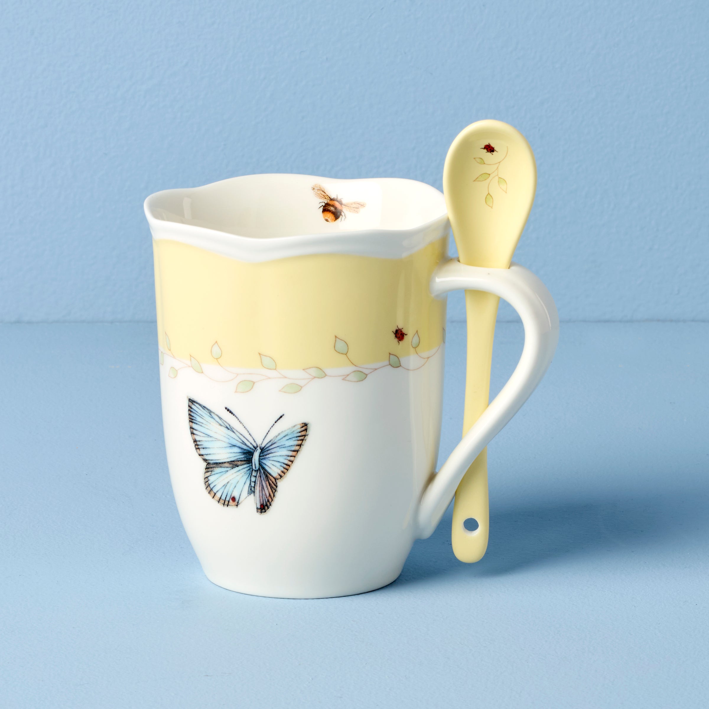 Lenox Westmore Butterfly Meadow Yellow Mugs with Spoons, Set of 2 - Image 3