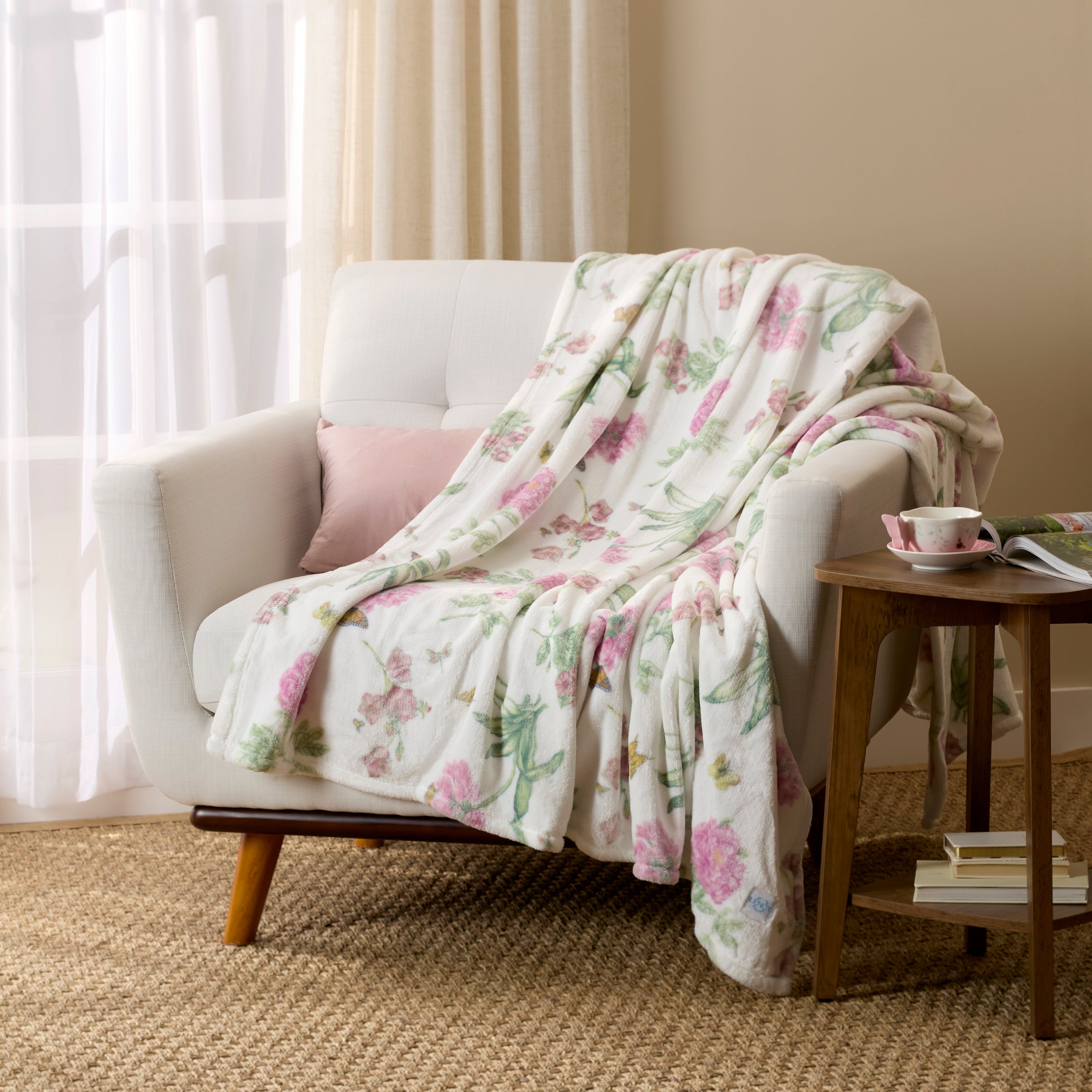 Lenox Westmore Butterfly Meadow Bloom Pink Throw Blanket